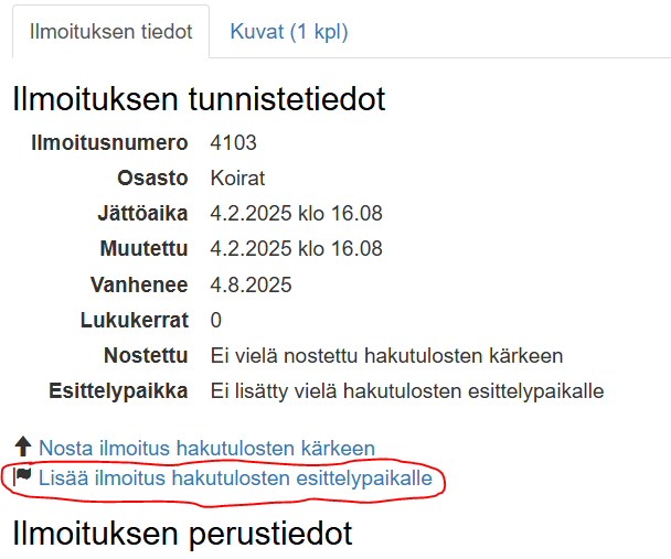 Ilmoituksen muuttaminen